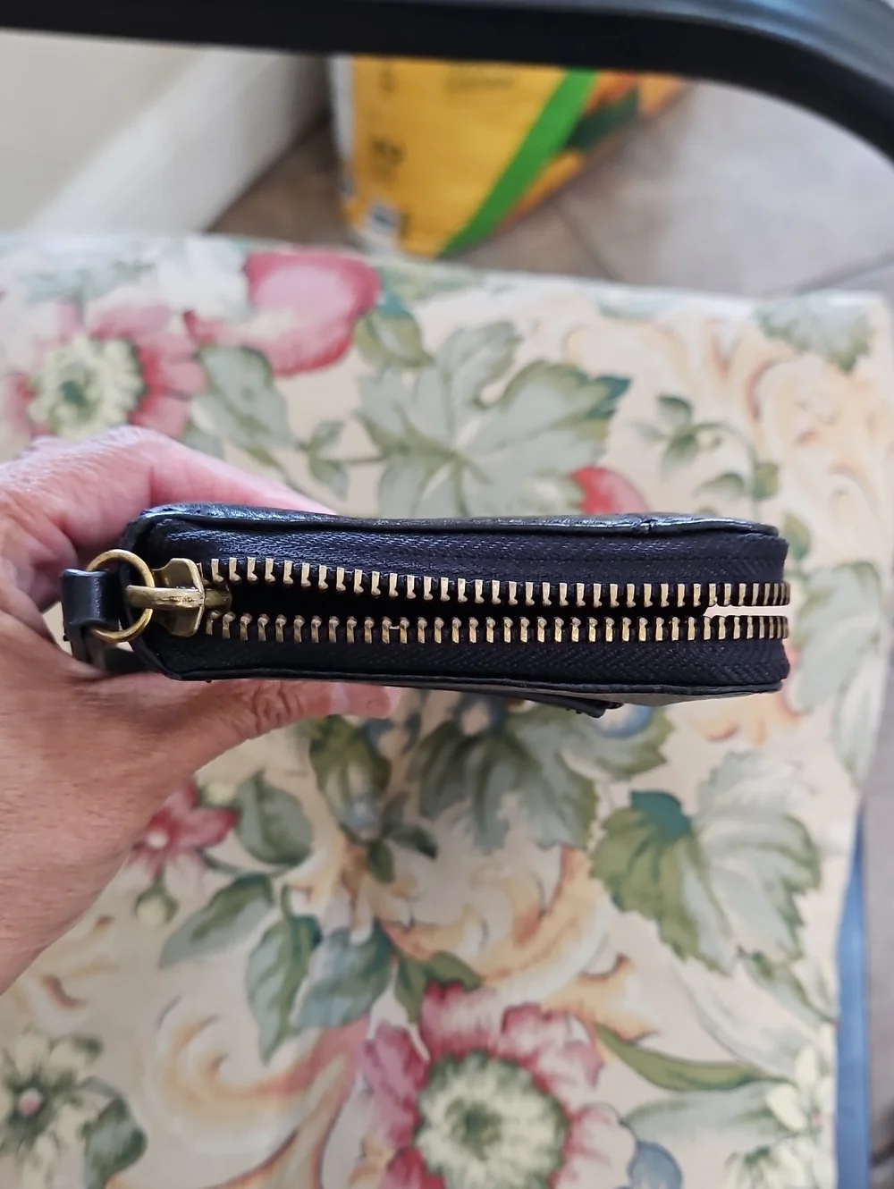 Fossil Black Leather Zip-Around Wristlet Wallet